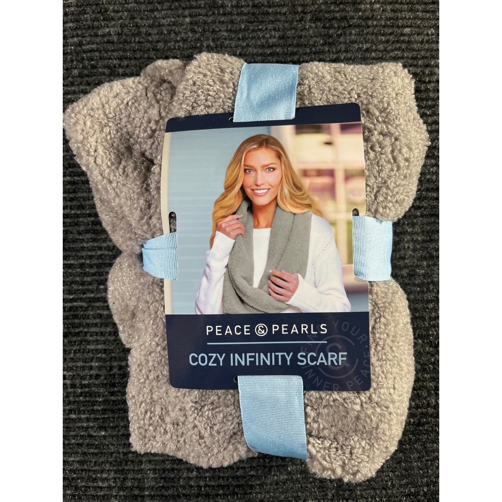 Peace & Pearls Cozy Infinity Scarf‎ Women's Taupe Plush Soft New Gift